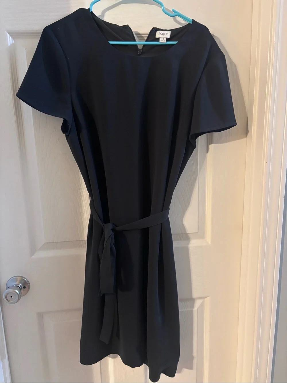 J. Crew Black Short-Sleeve Belted Dress